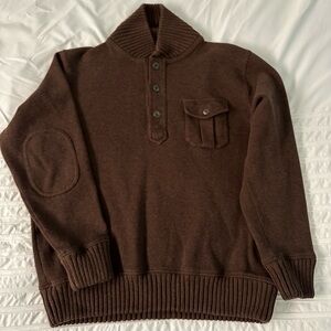 LANDS’ END Men’s L (42-44) Brown Collared Henley Sweater. Very SOFT! EUC!